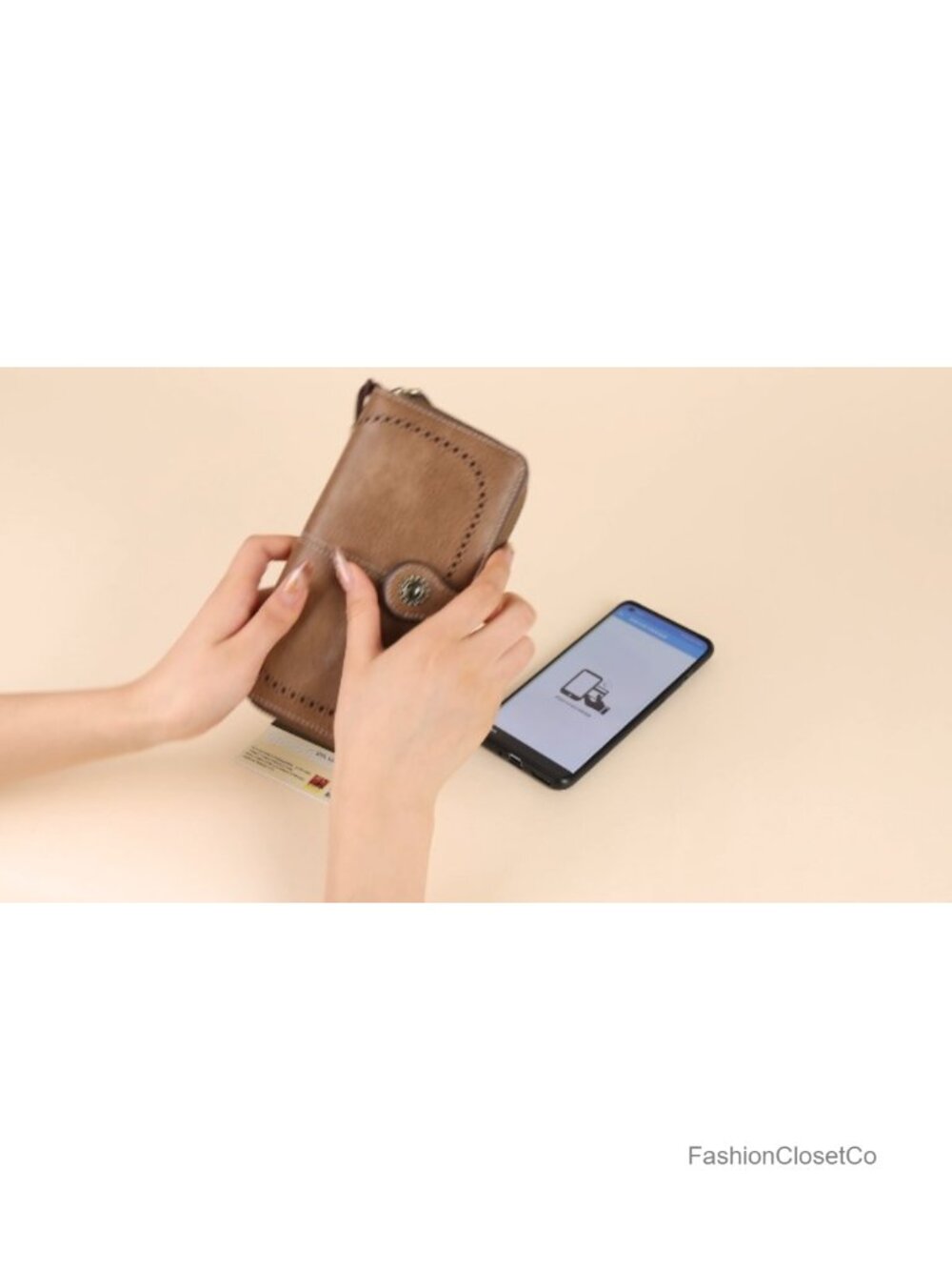 RFID Blocking Vegan Leather Large Capacity Wristlet Wallet with Detachable Strap - Picture 6 of 6